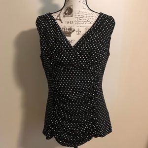 WHBM sleeveless black with white polka-dot top, Lg